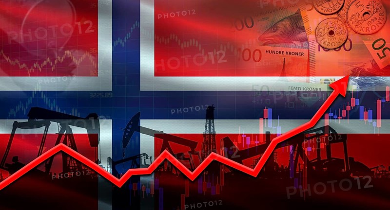 Oil pumps with Norway flag. Oil production with Norway flag, petrol industry