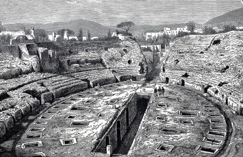 The Arena of Pozzuoli, c. 1800, Theatre, Campania, Italy, Historical, digitally restored reproduction of a 19th century model