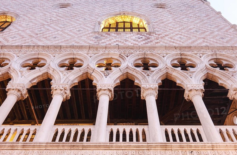 West façade of the Doge's Palace in the morning, Venice, Veneto, Italy