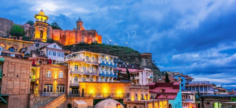 View of the Old Town of Tbilisi, Georgia after sunset