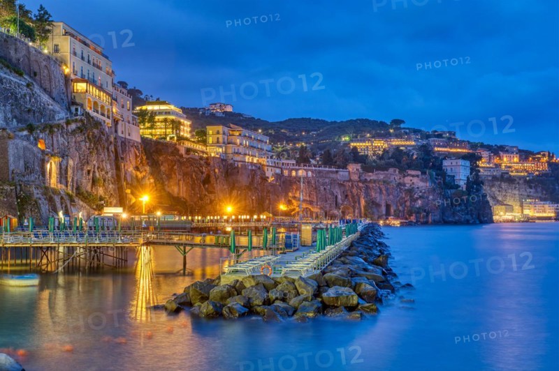 The cliffs of Sorrento on Italy's Amalfi Coast by night
