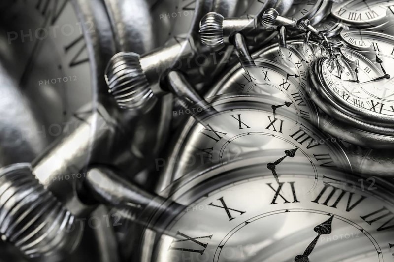 Droste effect background with infinite clock spiral. Abstract design for concepts related to time and deadline