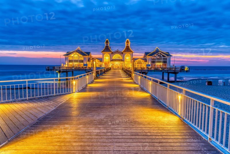 The beautiful pier in Sellin on the island of Rügen in front of sunrise