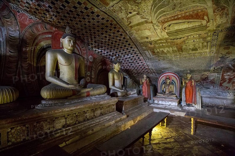 Dambulla, Sri Lanka, August 15, 2018: Buddha statues inside the historical Dambulla Cave Temple
