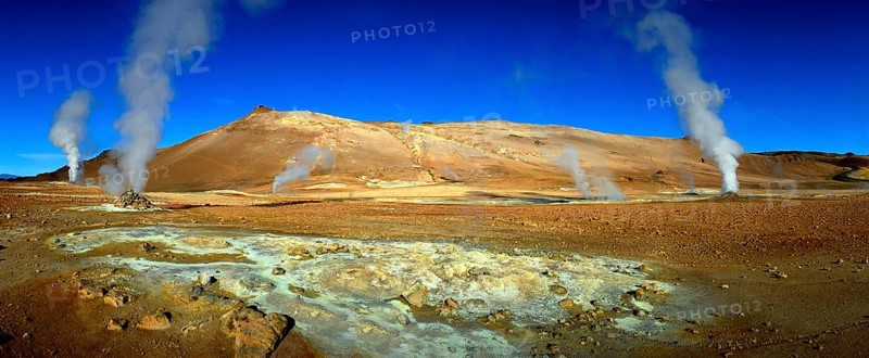 Steam wells, Namarskard, Hverfjell, Iceland, Steam wells, Sulfatarenfeld Namarskard, Iceland, Europe, Landscapes, landscapes, Panorama, landscape, horizontal, overview, overview