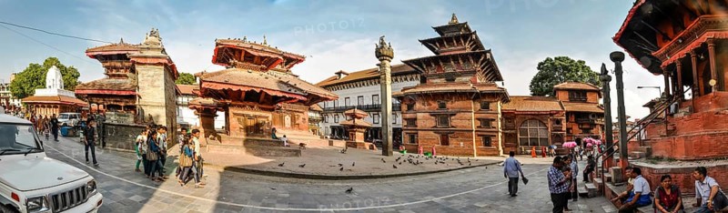 Kathmandu, Nepal, circa June 2012: Photo of old buildings and people at Durbar Square in Kathmandu, Nepal. Durbar square belongs to UNESCO World Heritage Sites. Documentary editorial