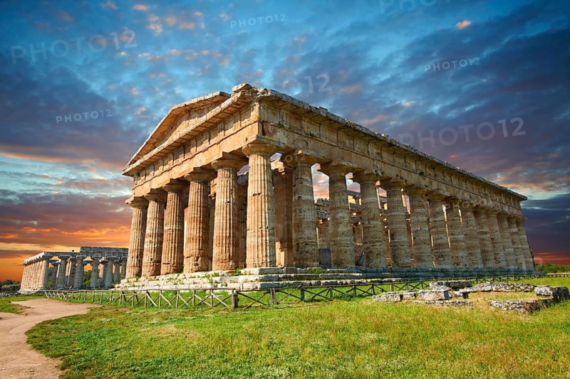 The ancient Doric Greek Temple of Hera of Paestum built in about 460-450 BC. Paestum archaeological site, Italy