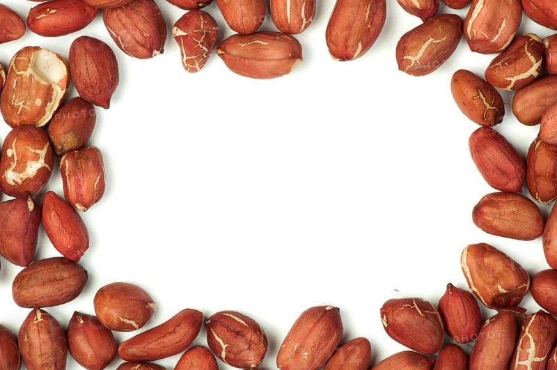 Raw shelled peanuts.Isolated border on white