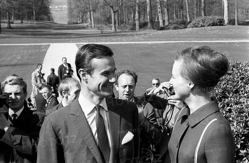 Margrethe II of Denmark. Pictured with Henri de Laborde de Monpezat at Fredensborg palace in Copenhagen in the spring of 1967, where the couple announces their marriage to come on june 10 1967. At this time Margrethe was crownprincess and heir to the throne, she became Queen of Denmark 15 january 1972