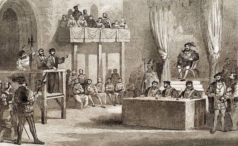 John Lamberts Prozess vor König Heinrich VIII., Westminster, England, 1538