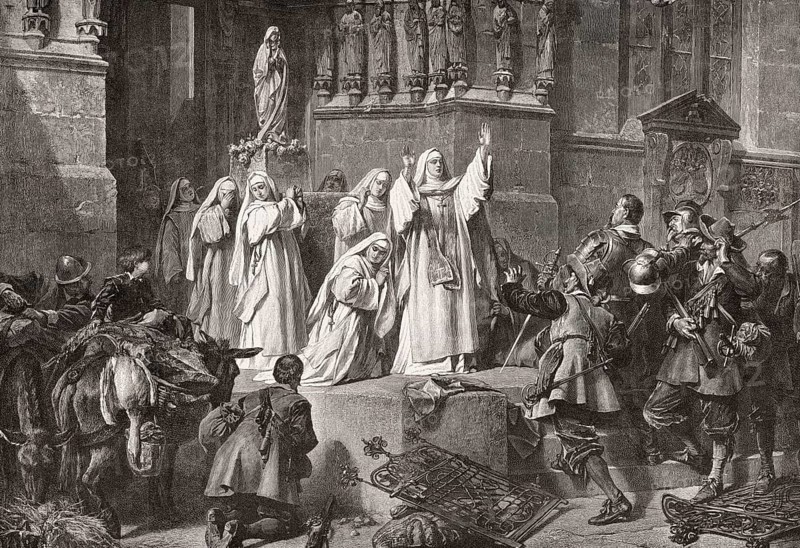 The Abbess of Frauenchiemsee protects her convent, Swedish mercenary soldiers Thirty Years' War, 1632