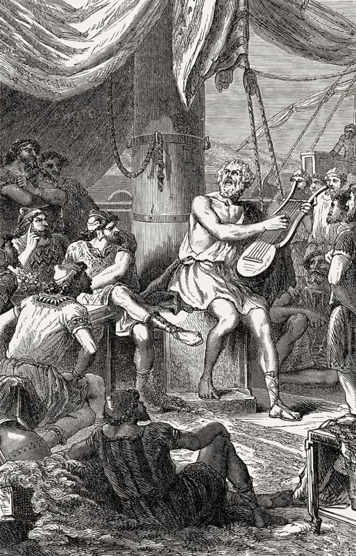 Homer Singing his poems for the People, Greek legendary author, ancient Greece