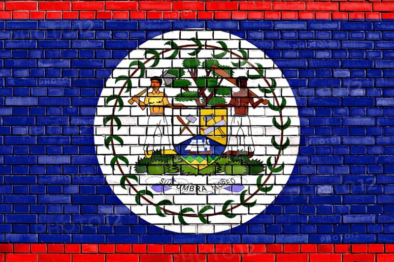 Flag of Belize painted on brick wall