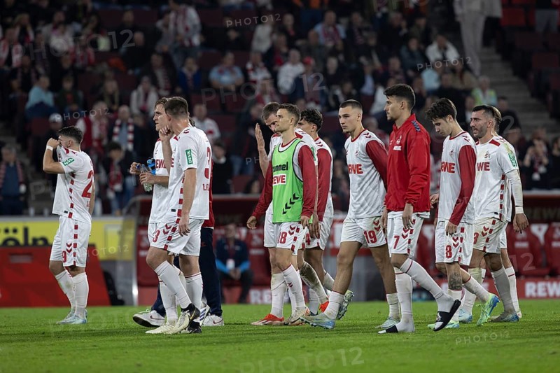 Andreas Dick (DFL/DFB REGULATIONS PROHIBIT ANY USE OF PHOTOGRAPHS AS IMAGE SEQUENCES AND/OR QUASI-VIDEO), RheinEnergieStadion, Cologne, North Rhine-Westphalia, Timo Hübers (1.FC Köln, defence, #4), Marvin Schwäbe (1.FC Köln, goalkeeper, #1), Sargis Adamyan (1.FC Köln, forward, #23), Dejan Ljubicic (1.FC Köln, midfield, #7), Denis Huseinbasic (1.FC Köln, midfield, #8), Julian Pauli (1.FC Köln, defence, #24), 2. Fußball Bundesliga, 1.FC Köln, SC Paderborn 07 on 25.10.2024 at the RheinEnergieStadion in Cologne Germany
