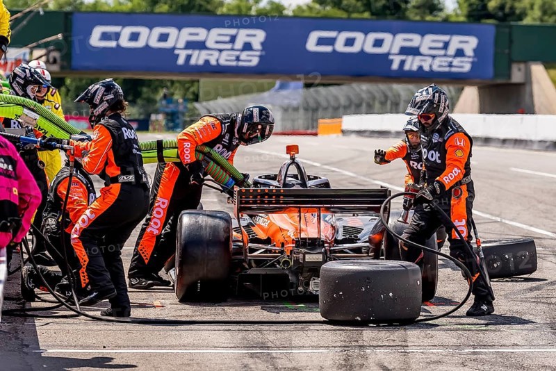 MARCUS ARMSTRONG (11) of Christchurch, New Zealand comes down pit road for service during the Honda Indy 200 at Mid-Ohio Sports Car Course in Lexington, OH