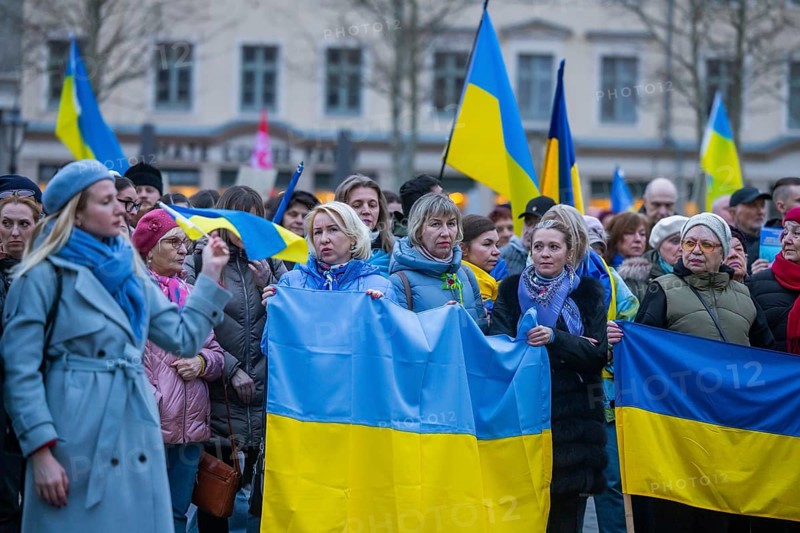 24 February marked the third anniversary of Russia's invasion of Ukraine. To mark the occasion, Ukrainian war refugees living in Dresden and their supporters demonstrated on the Neumarkt in front of the Church of Our Lady and then marched through the city centre, Dresden, Saxony, Germany