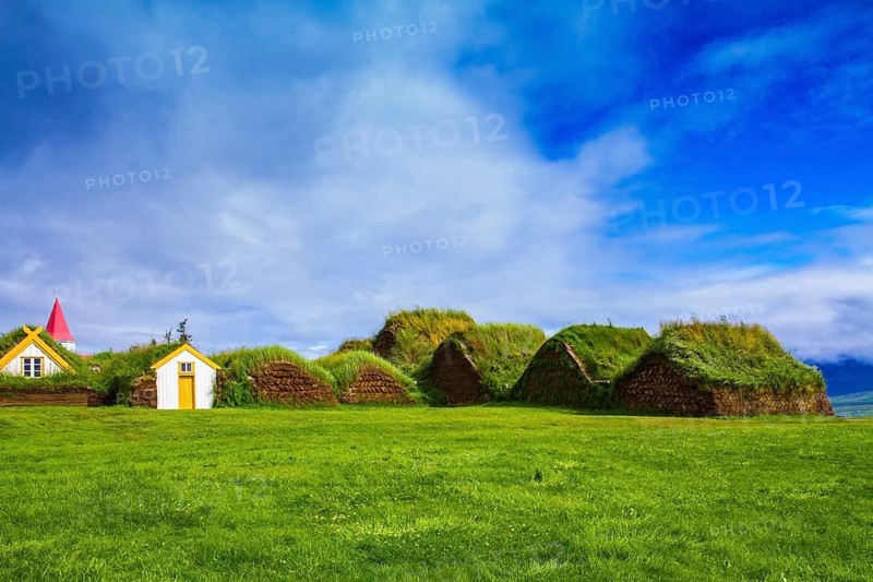 Backyard rural houses. The reconstituted village - Pioneer Museum - Viking. The village first settlers in Iceland
