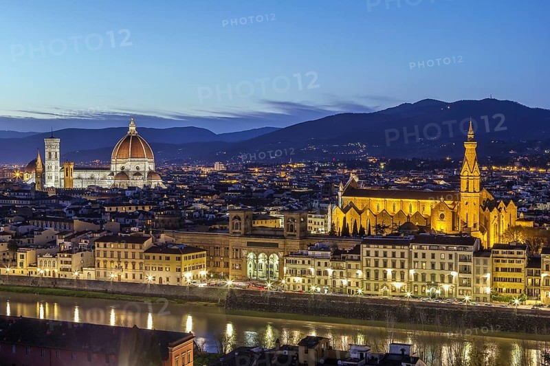 View of Florence in evening from Michelangelo hill., Italy
