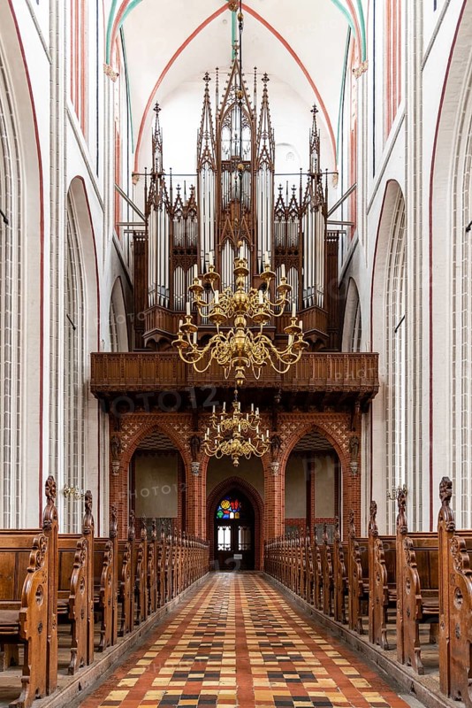 Schwerin, Germany, August 2, 2019: Interior view of Cathedral. It is an Evangelical Lutheran Cathedral dedicated to the Virgin Mary and Saint John