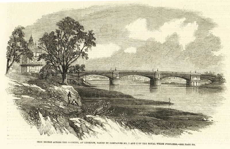 Iron bridge across Gomti Gomati river at Lucknow, taken by companies no. 1 and 2 of the royal welsh fusiliers, Uttar Pradesh