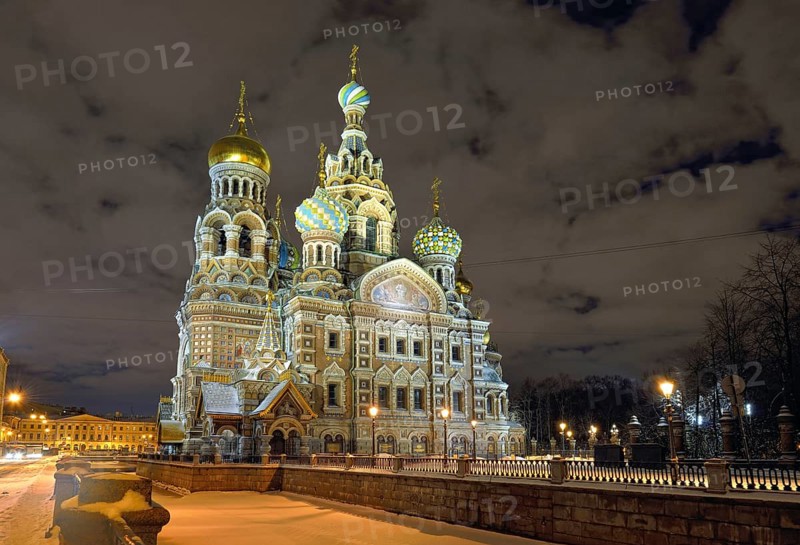 Illuminated Church Savior on Blood in St-Petersburg, Russia. Night view