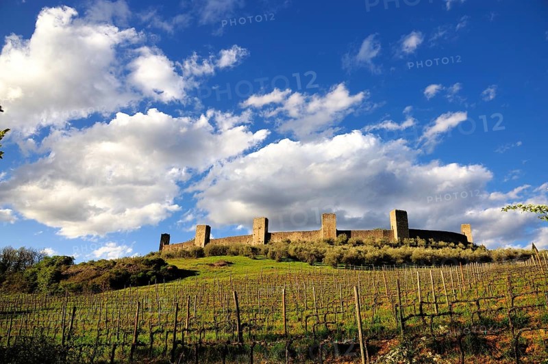 View of the walled city of Monterigioni in Tuscany, Italy