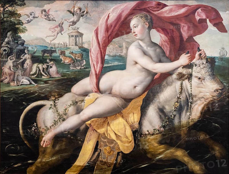 The Rape of Europa, Oil on panel, Martin de Vos, 1570-1575, Museo de Bellas Artes, Bilbao, Spain