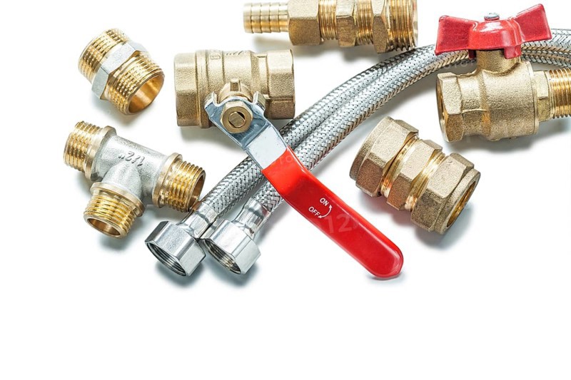 Plumbing fixtures pipe fittings isolated on white