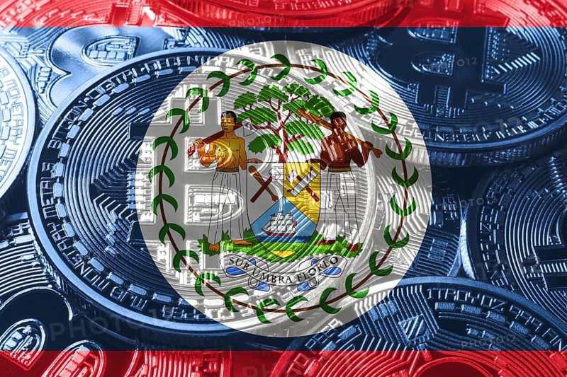 Belize bitcoin flag, national flag cryptocurrency concept black background