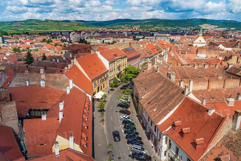 Aerial view of houses in Sibiu, Transylvania, Romania
