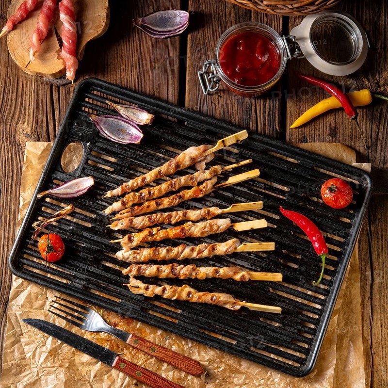 Fresh and crispy rustic pork belly grill sticks