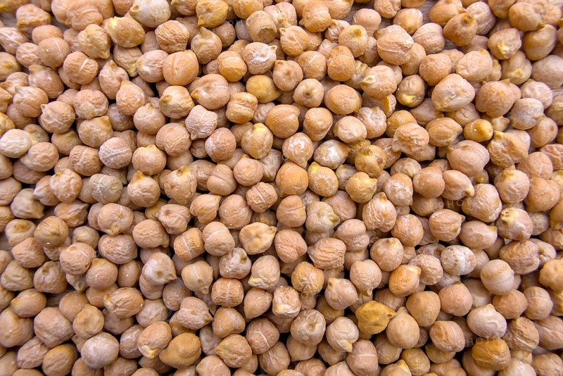 Full-Frame Close-Up of White Chickpeas, Egyptian Peas, Top View