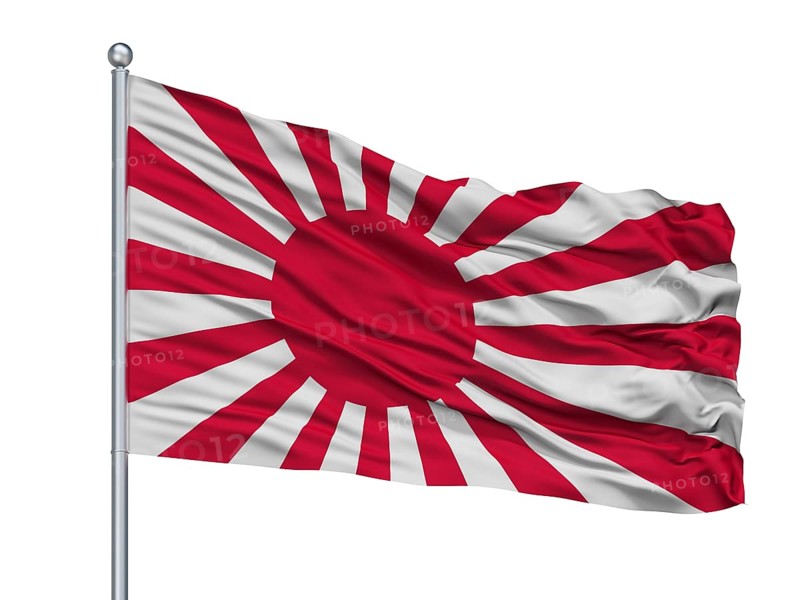 Japan Naval Ensign Flag On Flagpole, Isolated On White Background