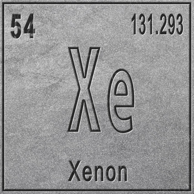 Xenon chemical element, Sign with atomic number and atomic weight, Periodic Table Element, silver background