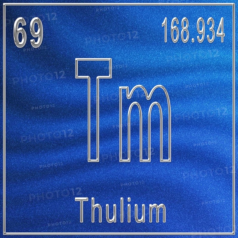 Thulium chemical element, Sign with atomic number and atomic weight, Periodic Table Element