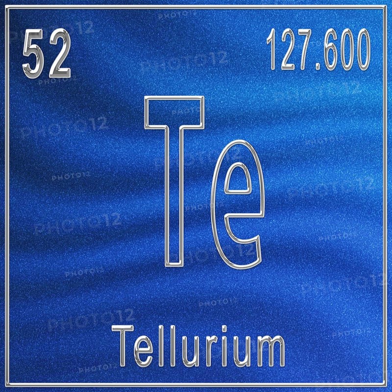 Tellurium chemical element, Sign with atomic number and atomic weight, Periodic Table Element