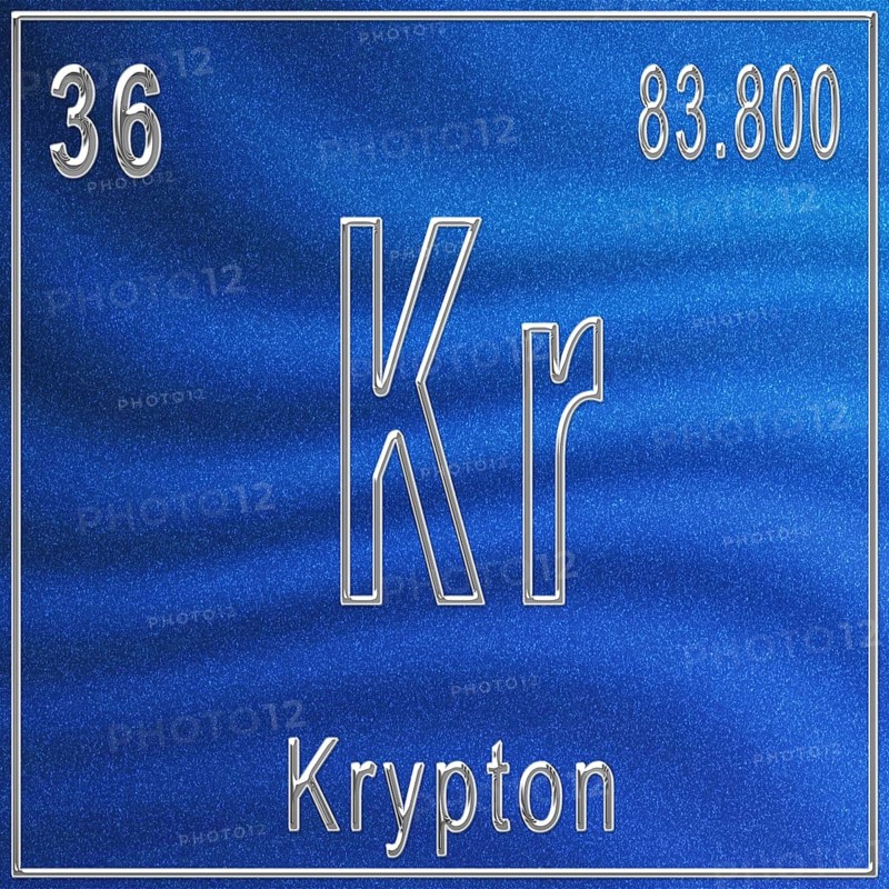 Krypton chemical element, Sign with atomic number and atomic weight, Periodic Table Element
