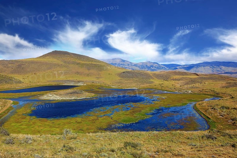 National Park Torres del Paine. Dreamland Patagonia. Blue water grassy lake