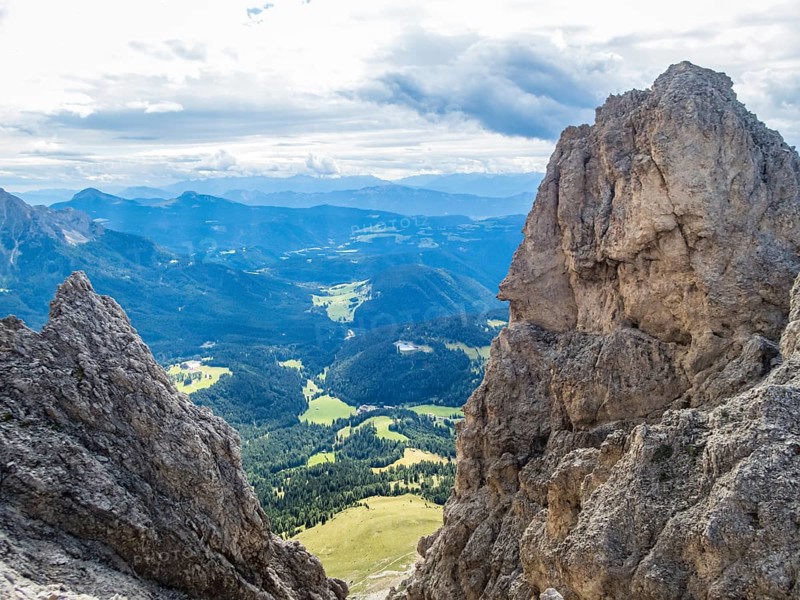 Climbing on the Rotwand and Masare via ferrata in the rose garden in the Dolomites, South Tyrol, Italy
