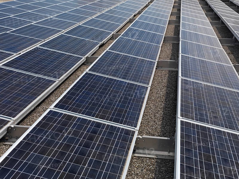 Solar panels on a roof of building