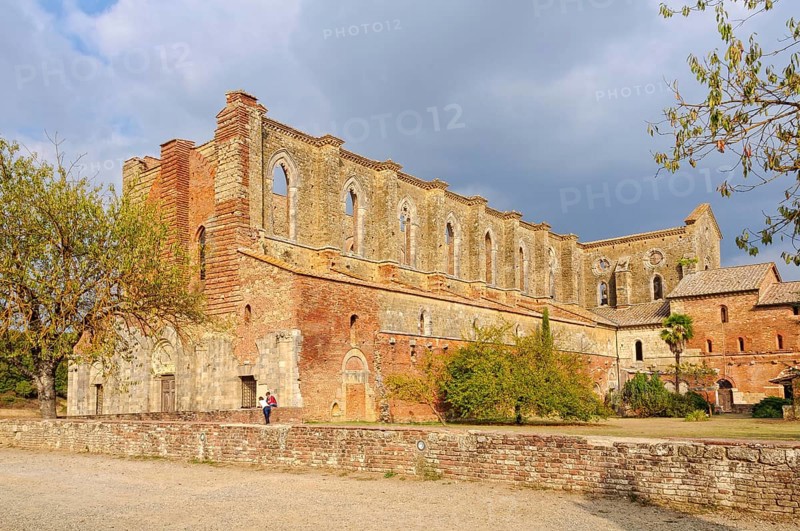 Abbey of Saint Galgano, a former Cistercian monastery in the valley of the Merse River, San Galgano, Tuscany, Italy, 11 October 2011