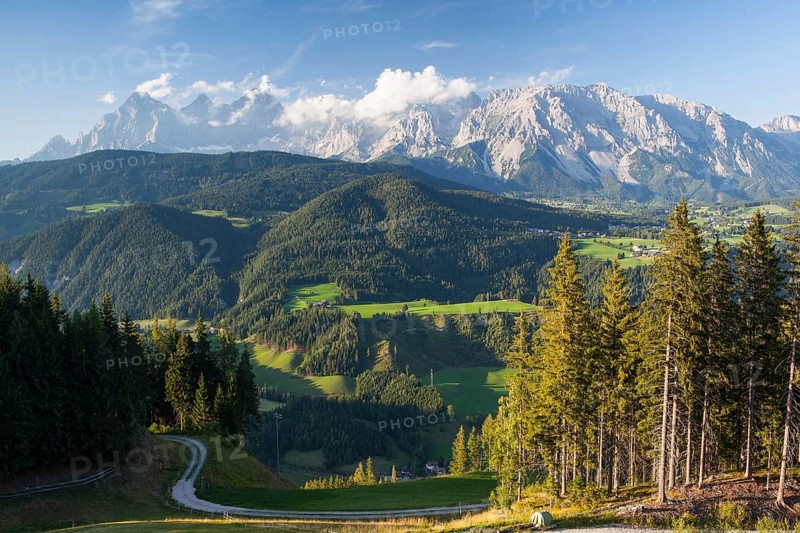 View from mountain to the valley near the Schladming city in Austria