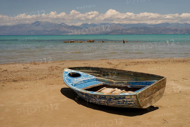 View from the beach in Roda to the Albanian coast, Albania, Spring, May, Corfu, Roda, Greece, Ionian Sea, Europe, European Union