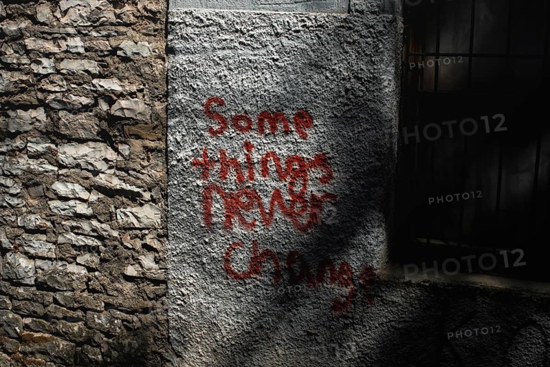 Writing on the wall of the building in Gjirokaster, Albania