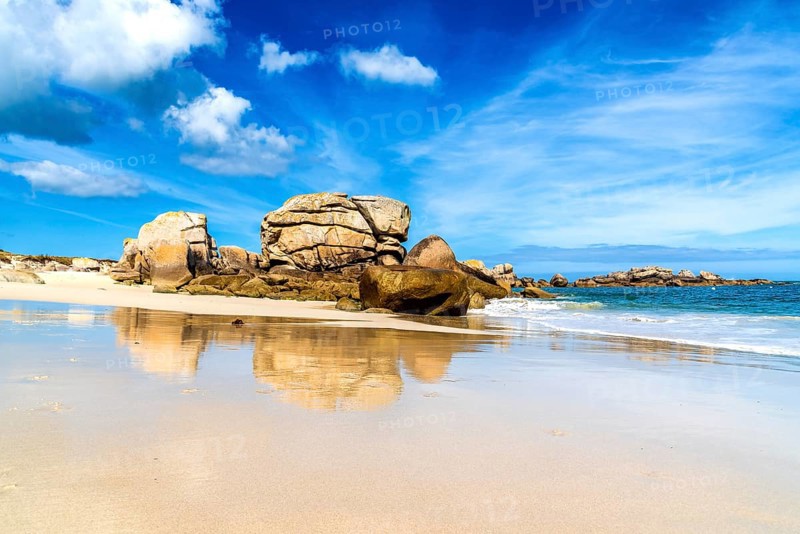 Scenic view of rocks formations in the beach of Kerlouan, Finistere, Brittany, France