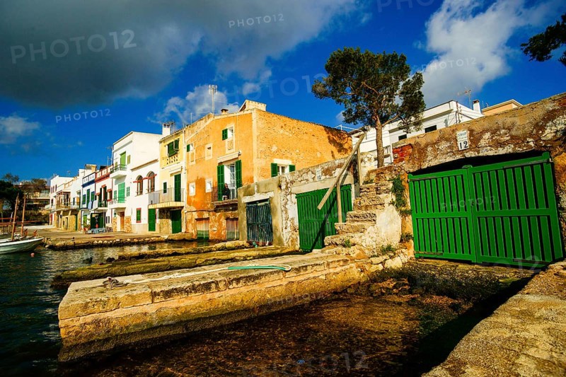 Traditional small boat pier, Portocolom. Felanitx. Majorca. Balearics. Spain