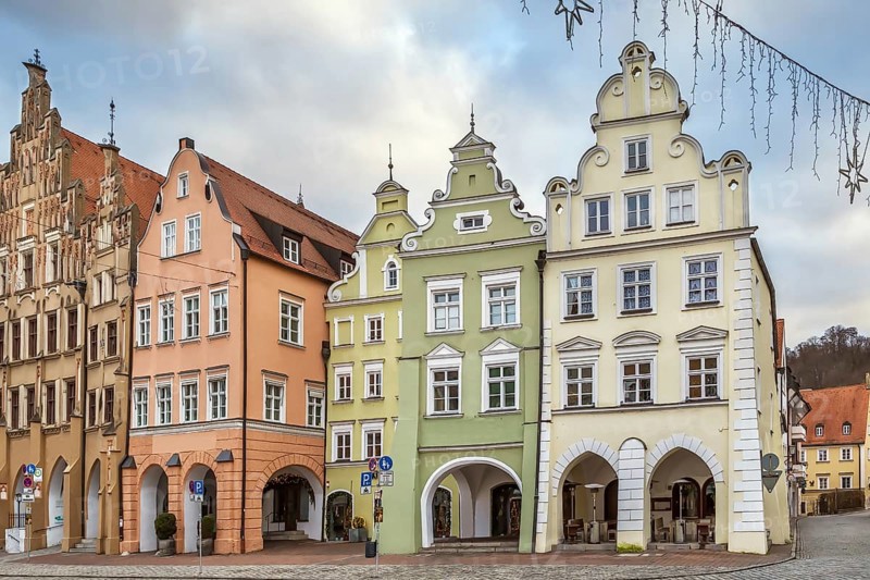 Historical houses on Altstadt street in Landshut, Germany