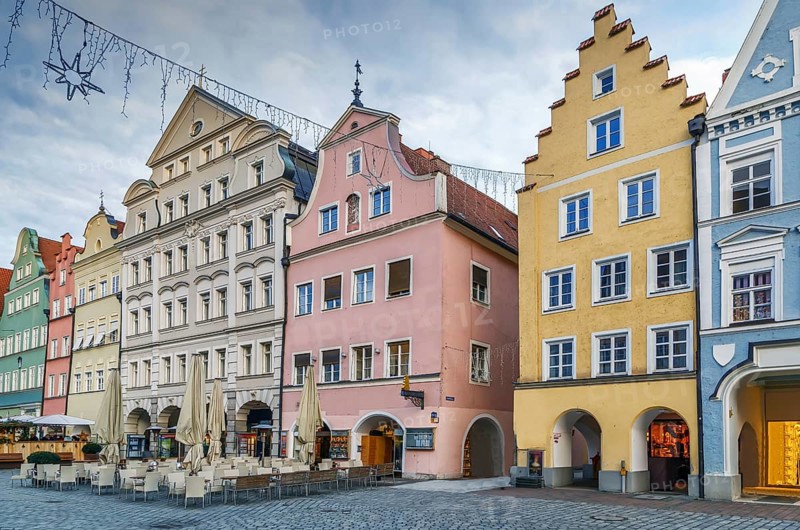 Historical houses on Altstadt street in Landshut, Germany