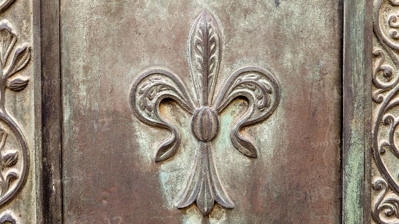 Close up of rustic old door in Spoleto, Italy