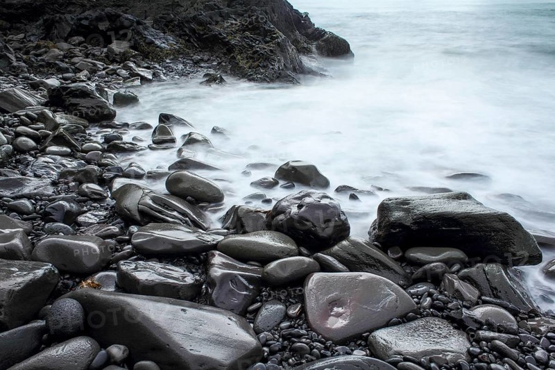 Time exposure of stony beach at Hellnar, Snaefellsnes National Park, Iceland